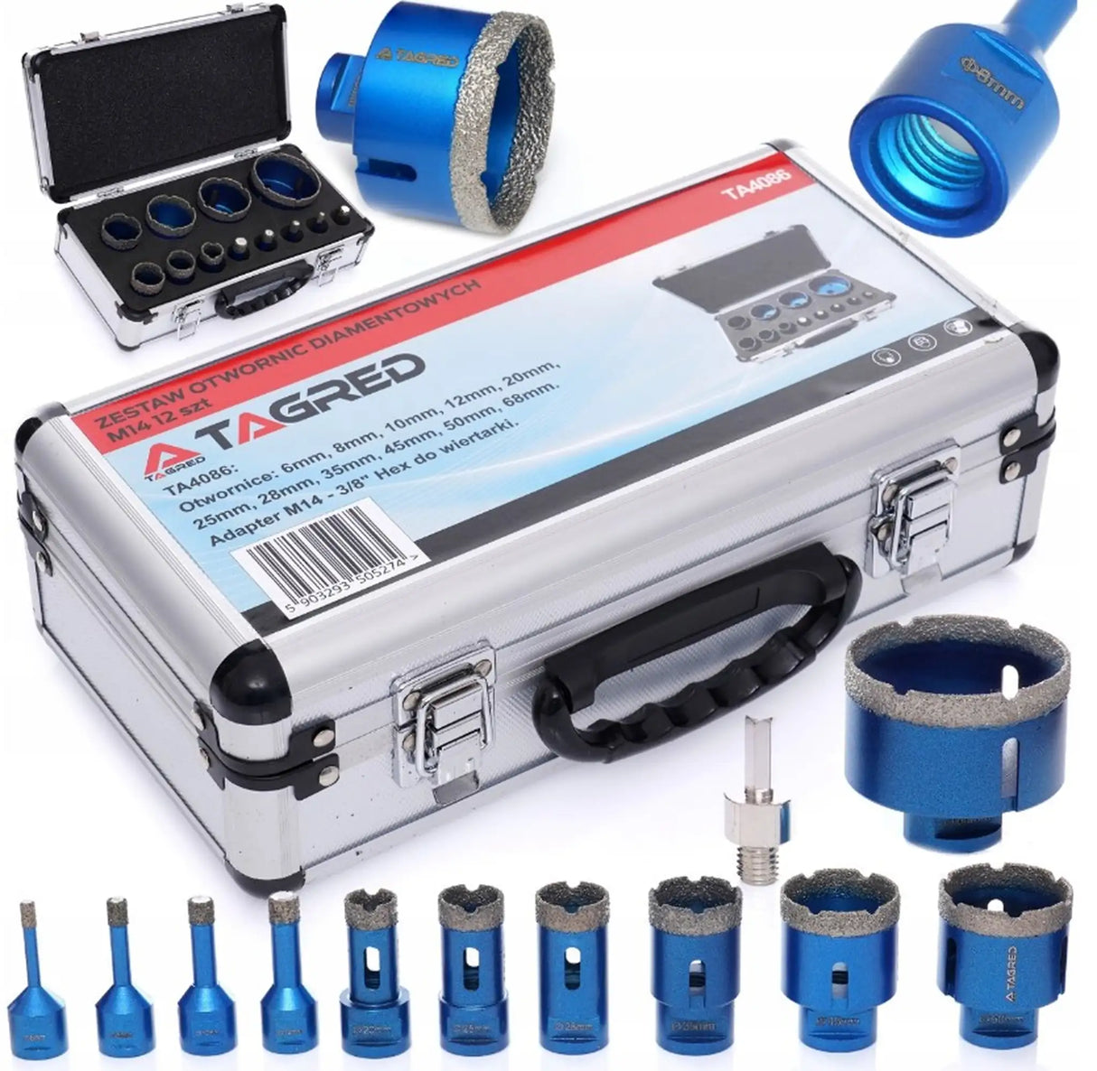 Diamant Bohrkronen Set M14 Diamantbohrer 12tlg Fliesenbohrer 6 - 68 mm Keramik Fliesen Feinsteinzeug