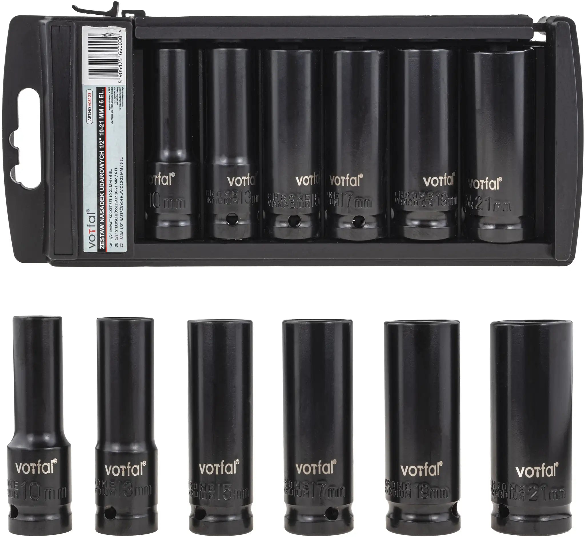 6-piece power impact wrench sockets 1/2 inch set 10 - 21 mm long hexagonal sockets for cars and commercial vehicles