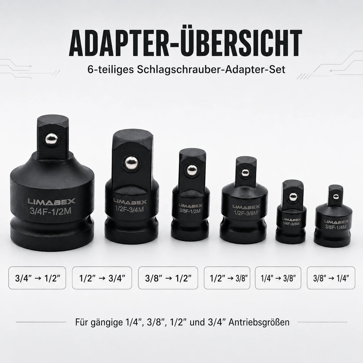 6-tlg. Schlagschrauber Impact Adapter Set übersicht