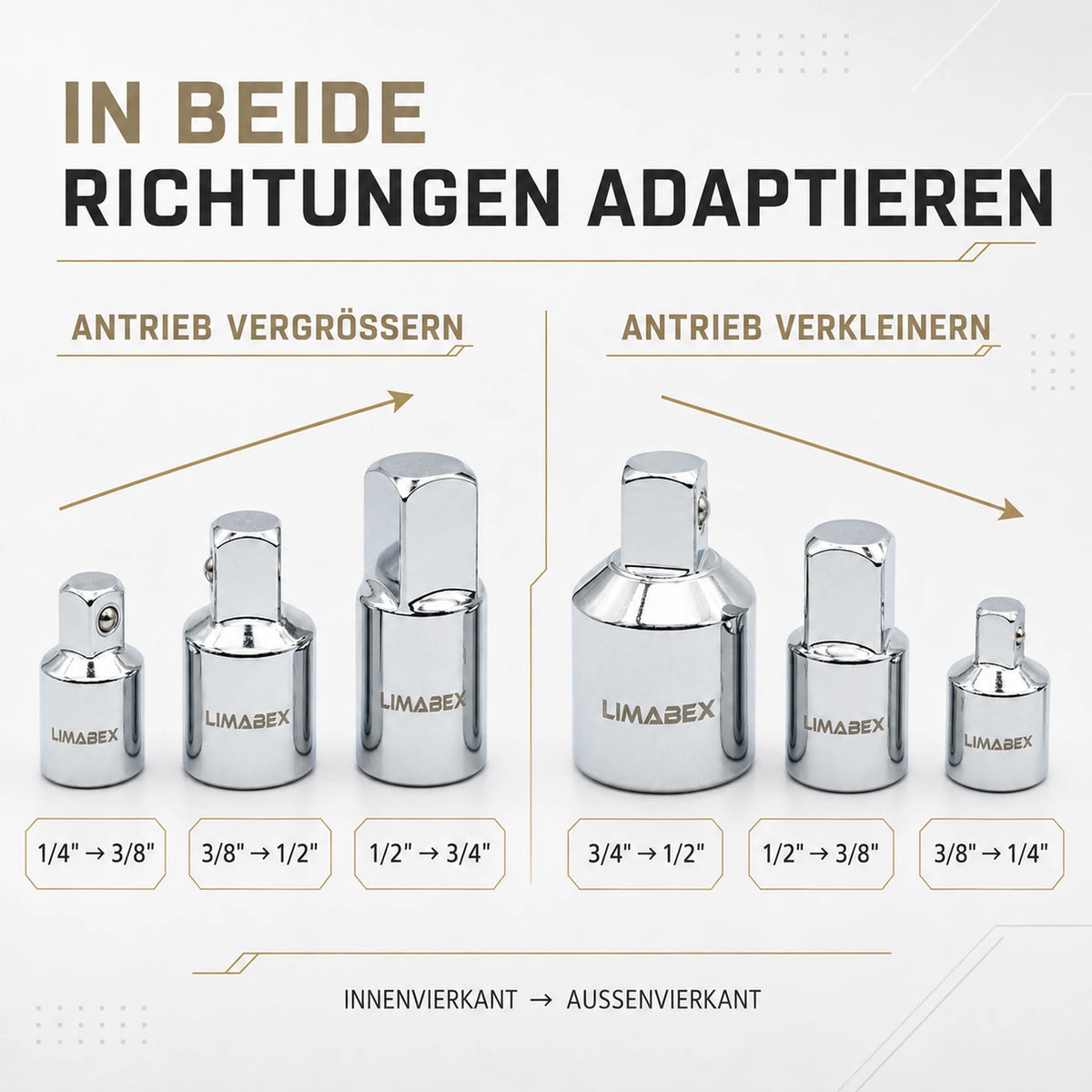 6-tlg. Steckschlüssel Adapter Set 14 38 12 34 für Ratsche adaptieren