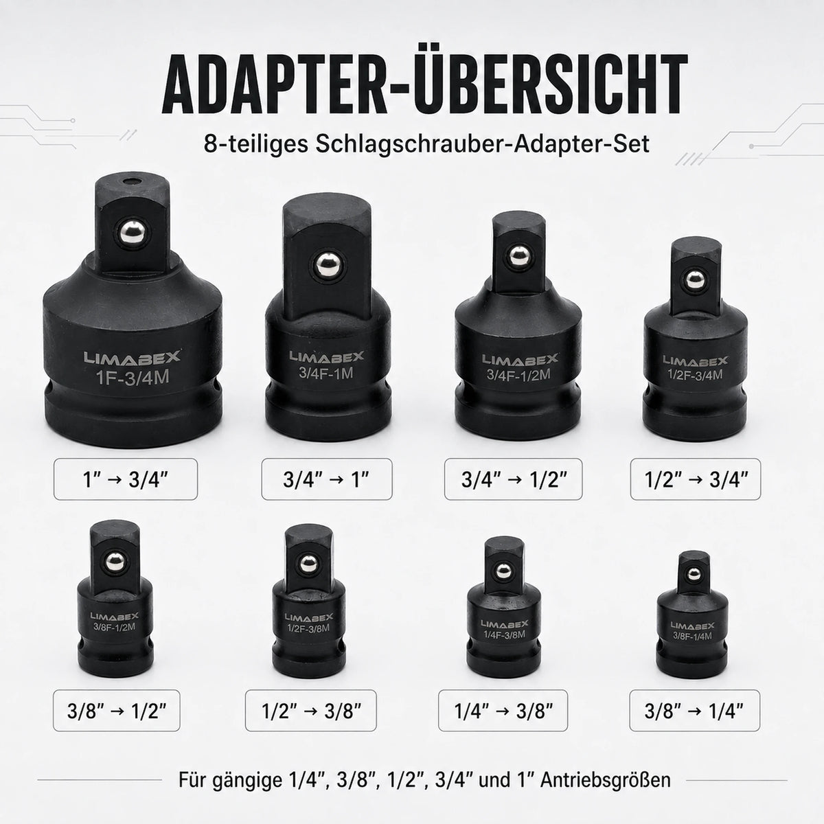 8-tlg. Schlagschrauber Impact Adapter übersicht