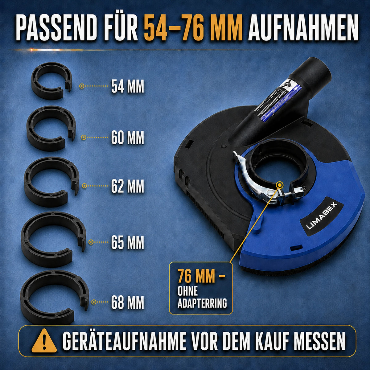 Absaughaube Winkelschleifer Bürstenkranz 230 mm Universal Adapterringe PRO Beton Stein 54-76 mm