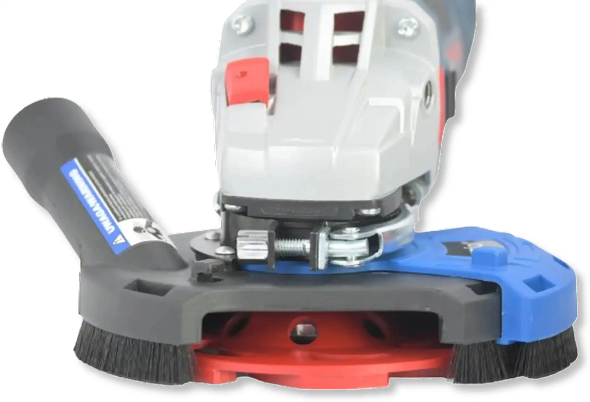 Extractor hood for angle grinder + 125 diamond grinding cup Boomerang concrete screed adhesive residue