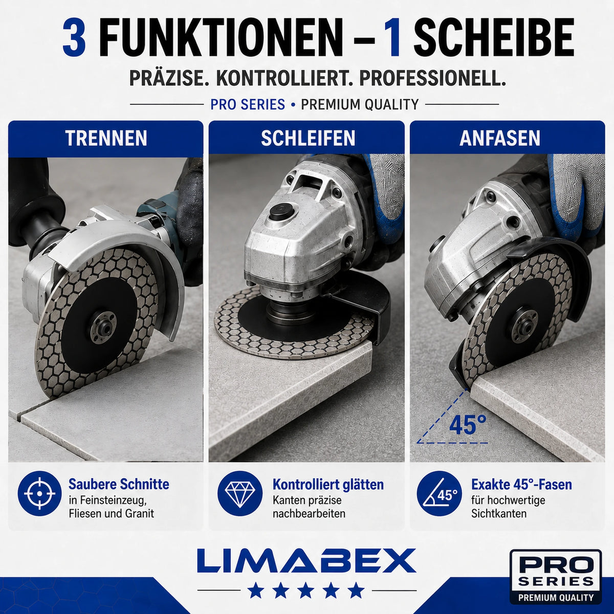 Diamantscheibe 125mm Jolly Fliesen Keramik Feinsteinzeug Granit Naturstein Perfekte anten PRO 3 in1