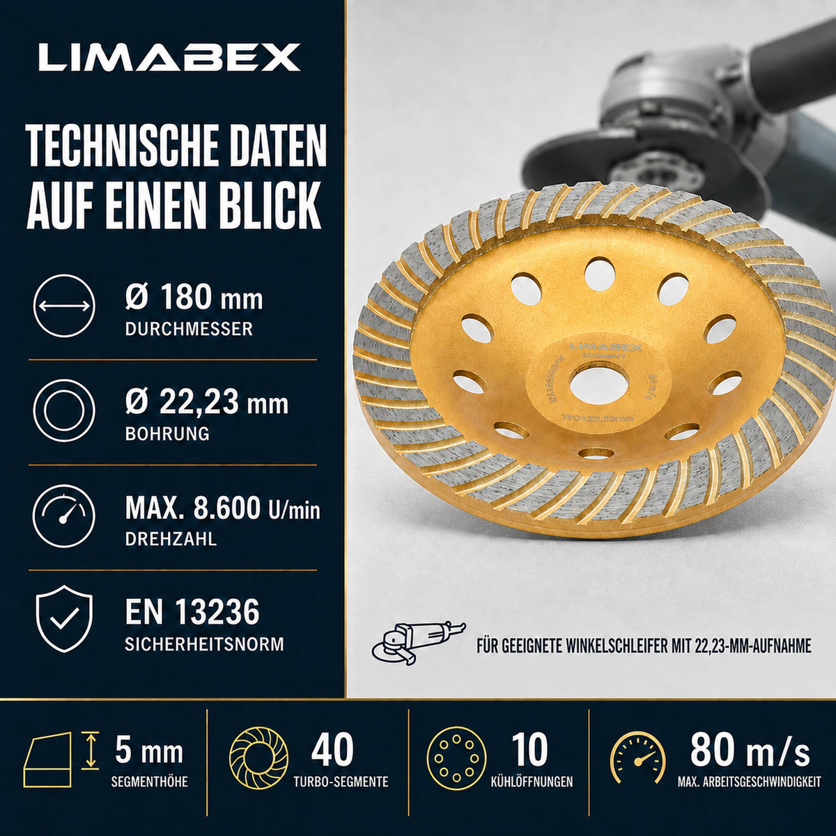 Diamantschleiftopf 180 mm Beton Naturstein Topfscheibe Winkelschleifer daten