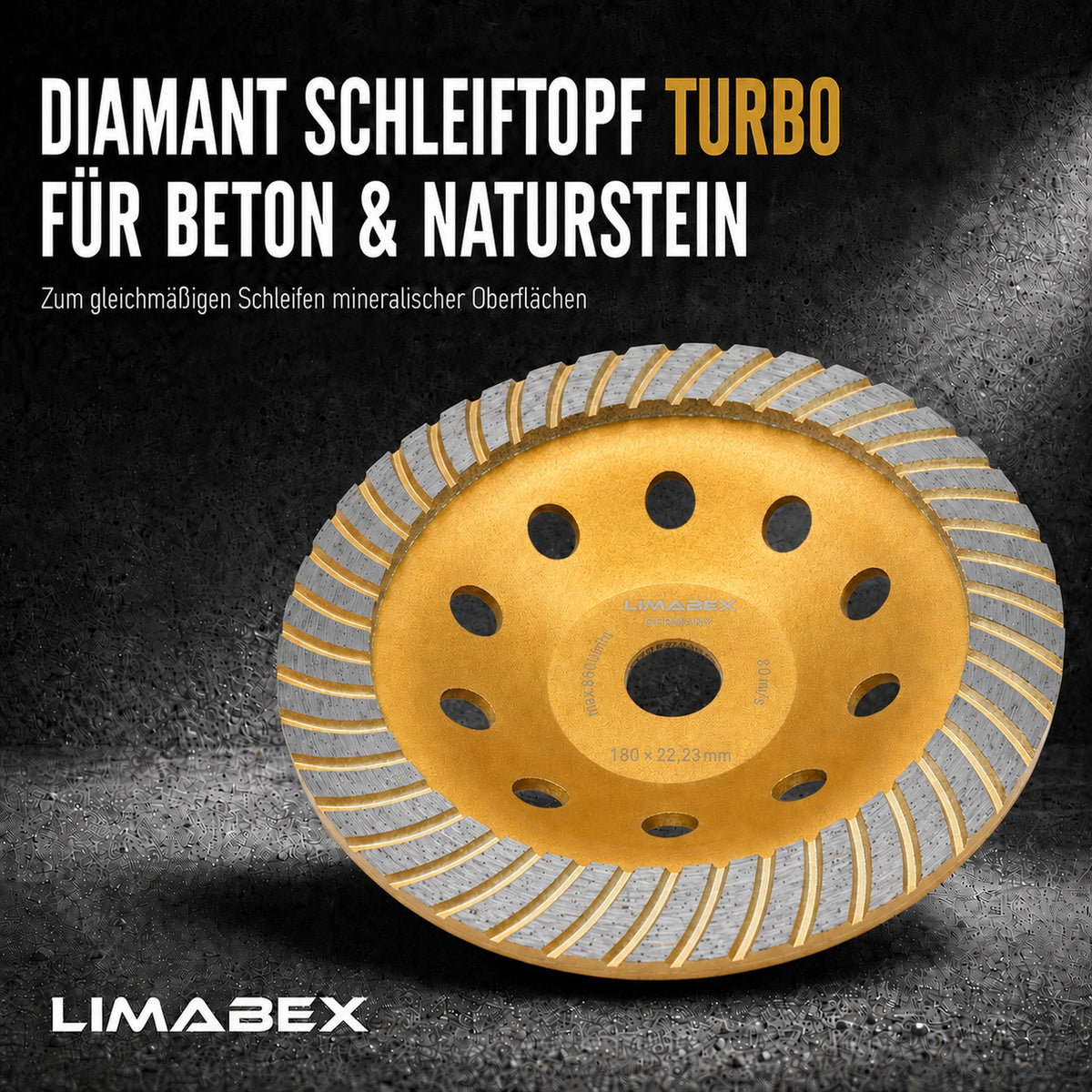 Diamantschleiftopf 180 mm Beton Naturstein Topfscheibe Winkelschleifer