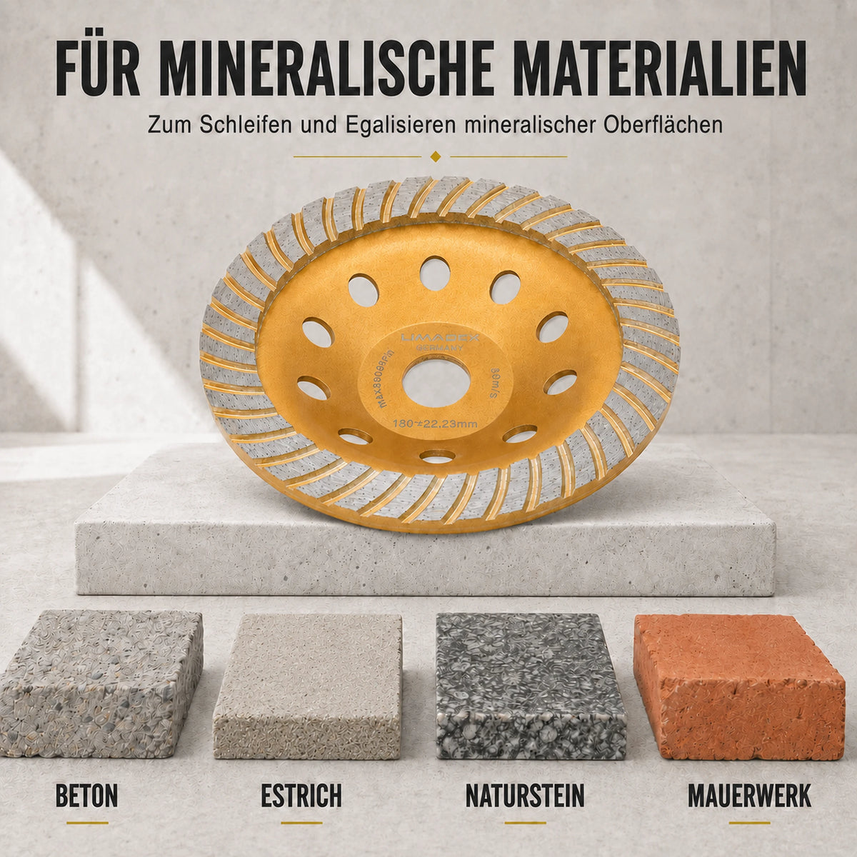 Diamantschleiftopf 180 mm Beton Naturstein Topfscheibe Winkelschleifer materialen