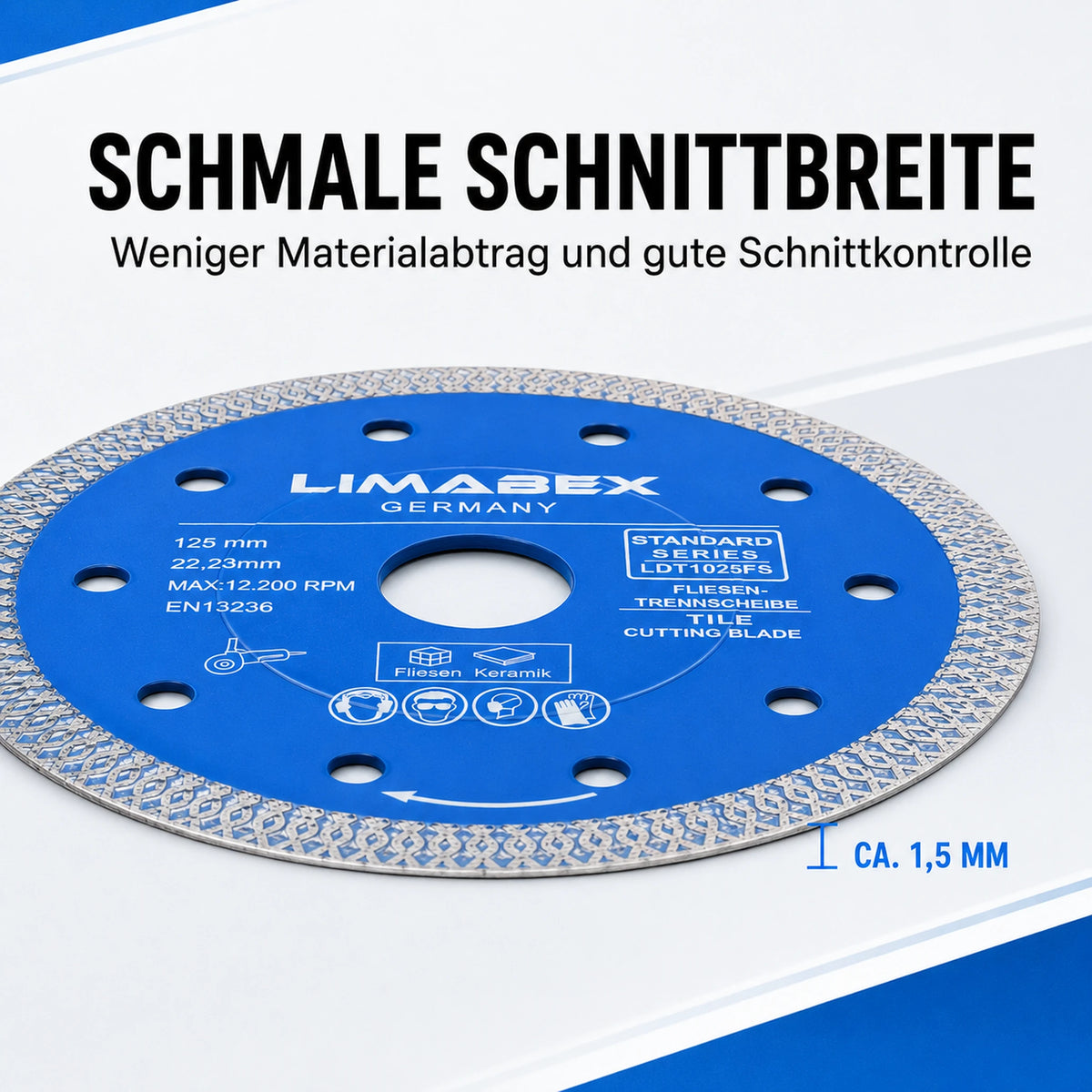 Diamanttrennscheibe 125 mm Feinsteinzeug Fliesen Keramik Turbo Mesh 1,5mm