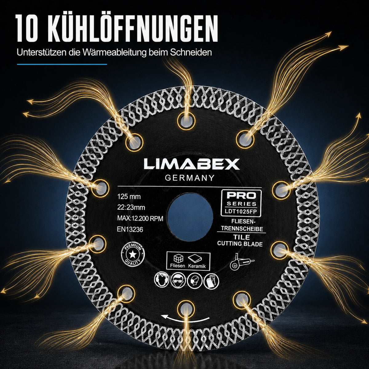 Diamanttrennscheibe 125 mm Feinsteinzeug & Fliesen Premium Mesh Turbo 10 locher
