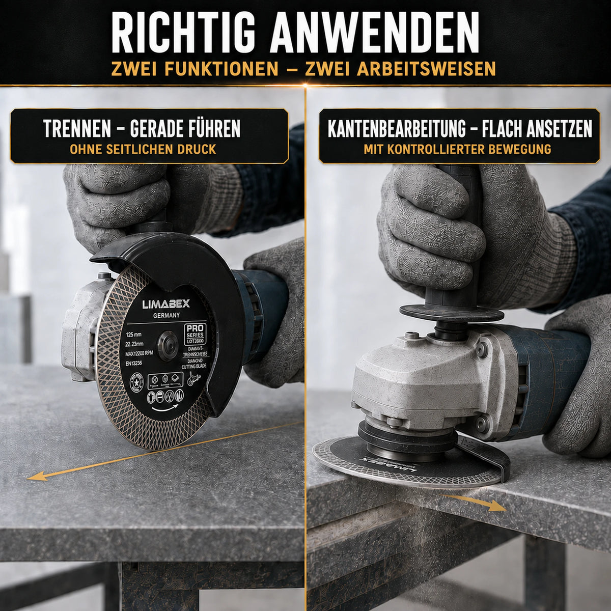 Premium Diamanttrennscheibe 125 mm Fliesen Keramik Granit X-Mesh Turbo anwendung