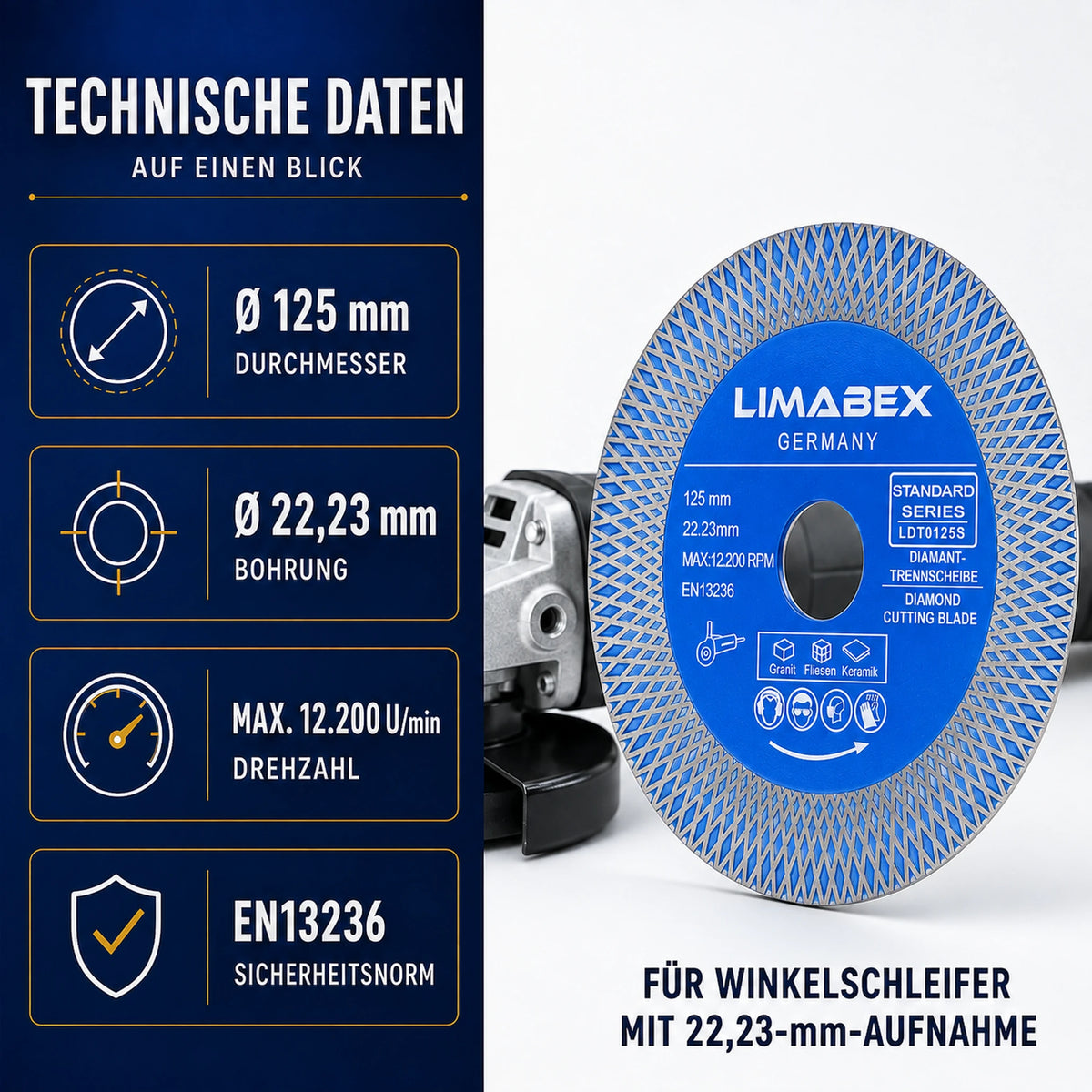 Diamanttrennscheibe 125 mm Fliesen Keramik Naturstein X-Mesh Turbo 22,23 mm daten