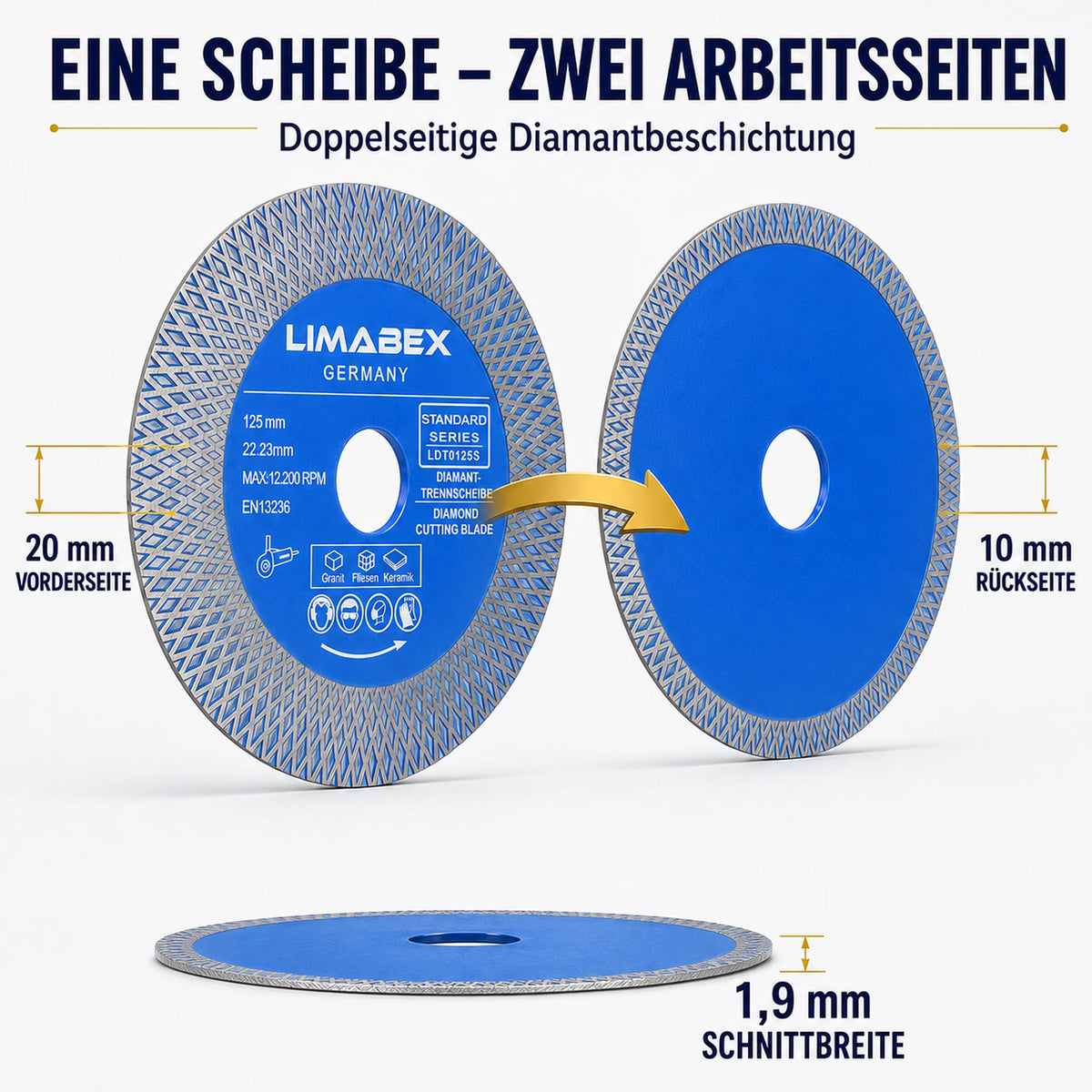 Diamanttrennscheibe 125 mm Fliesen Keramik Naturstein X-Mesh Turbo 22,23 mm 2in1