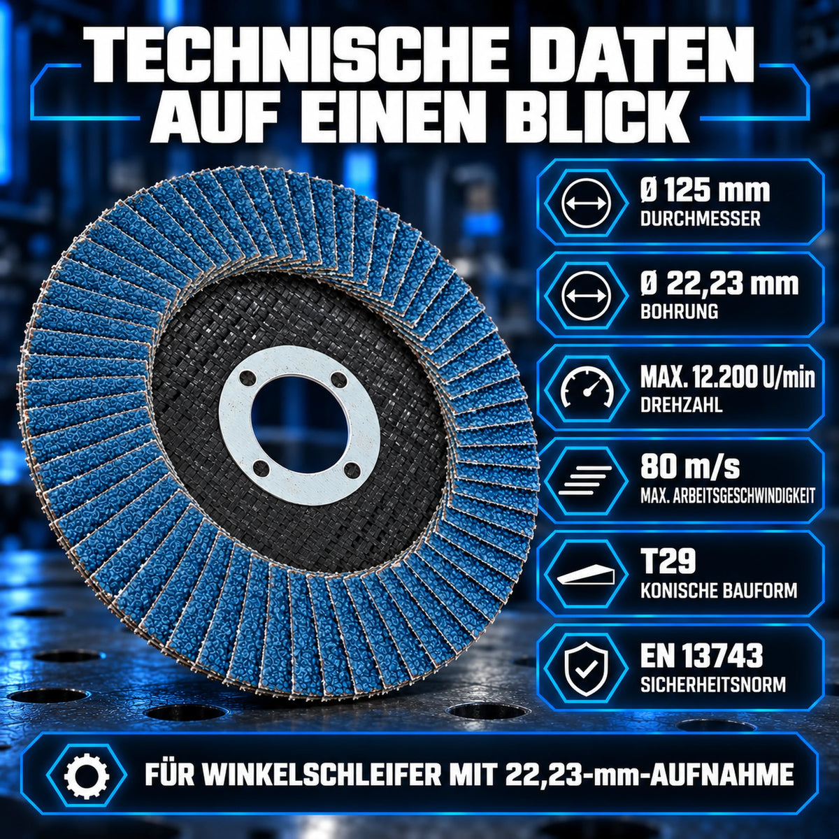 Fächerscheiben 125 mm Metall Stahl Edelstahl INOX Lamellenscheiben technische daten