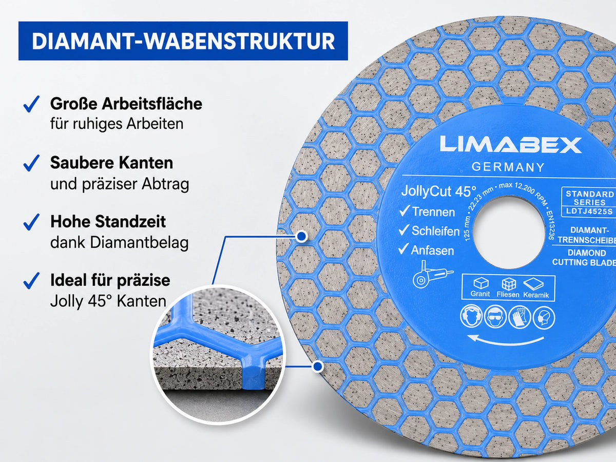 Jolly Cut Diamanttrennscheibe 125 mm Fliesen Keramik Schleifen wabenstruktur