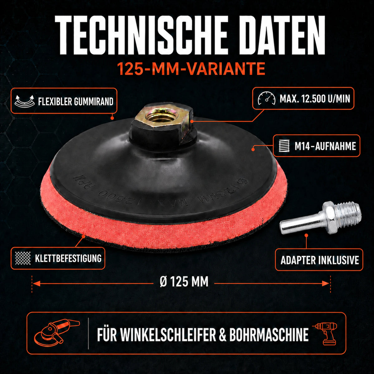 Klett Schleifteller 125 Bohrmaschine Winkelschleifer Stützteller M14 Adapter daten