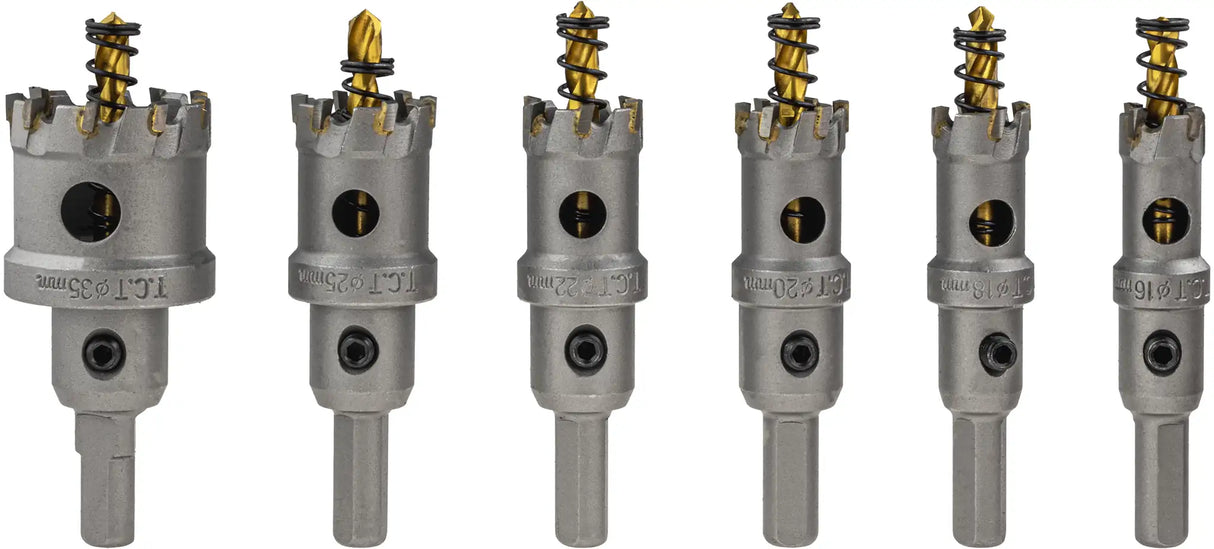 TCT hole saw 6-piece circle cutter 16 - 35 mm core bit set carbide metal stainless steel
