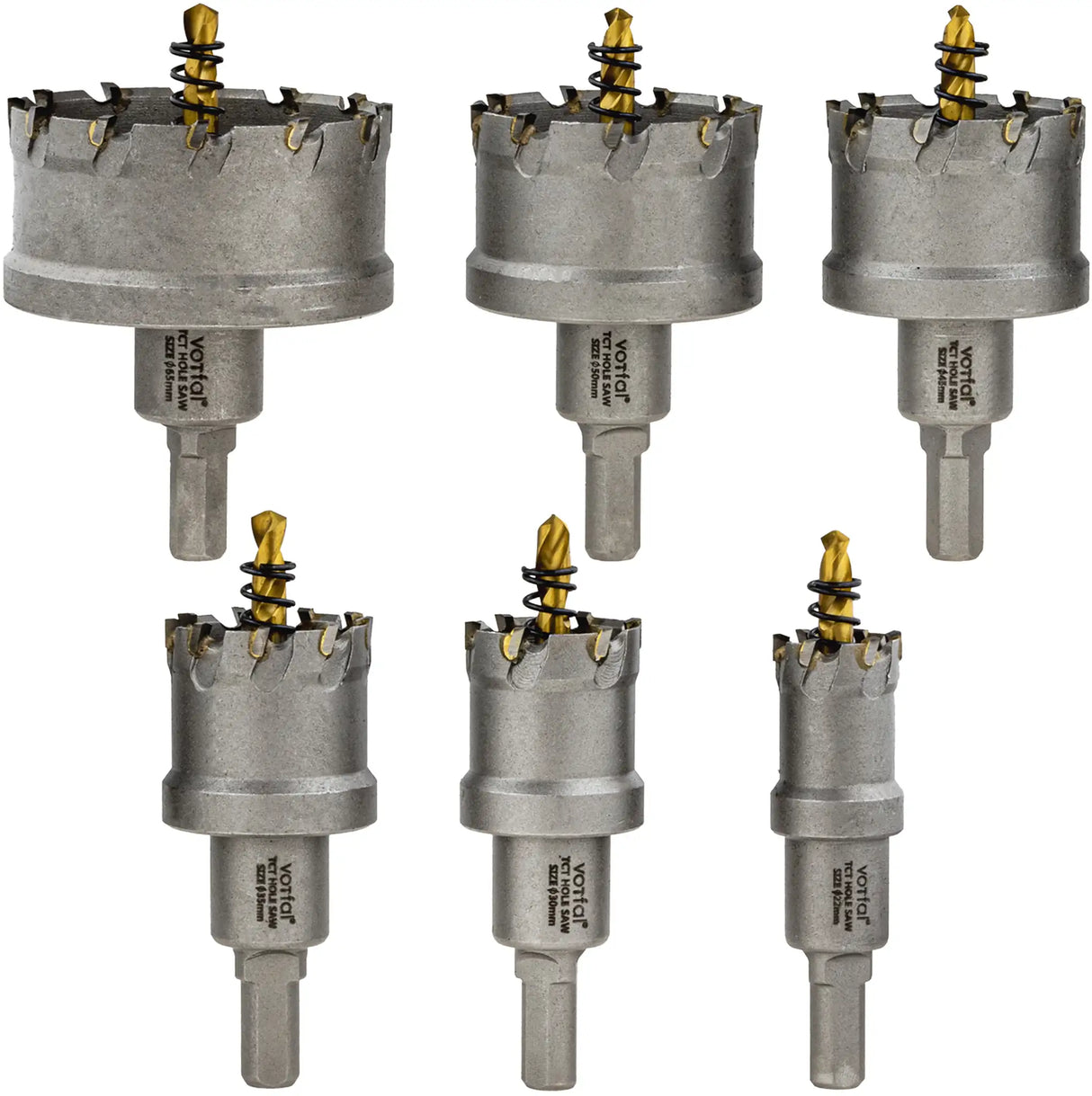 TCT hole saw 6-piece set circle cutter 22 - 65 mm core bits carbide metal stainless steel