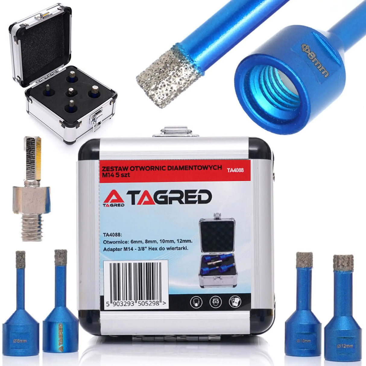 Diamant Bohrkronen Set M14 Diamantbohrer 5tlg Koffer Fliesenbohrer 6 - 12 mm Keramik Fliesen
