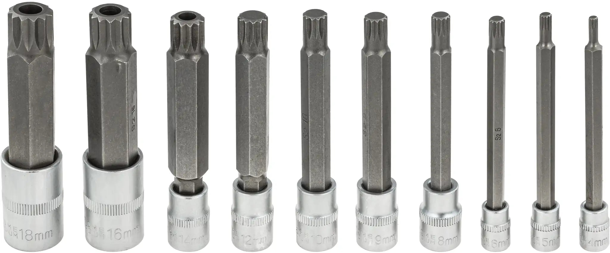 10-piece socket wrench set internal spline 1/4, 3/8, 1/2 M4-M18 SPLINE XZN
