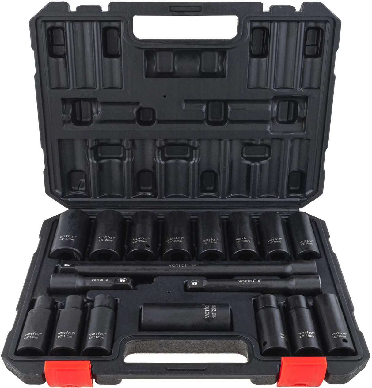 Power socket impact wrench sockets 1/2" set 10 - 24 mm 18 pcs. with extension 75 / 125 / 250 mm socket wrench