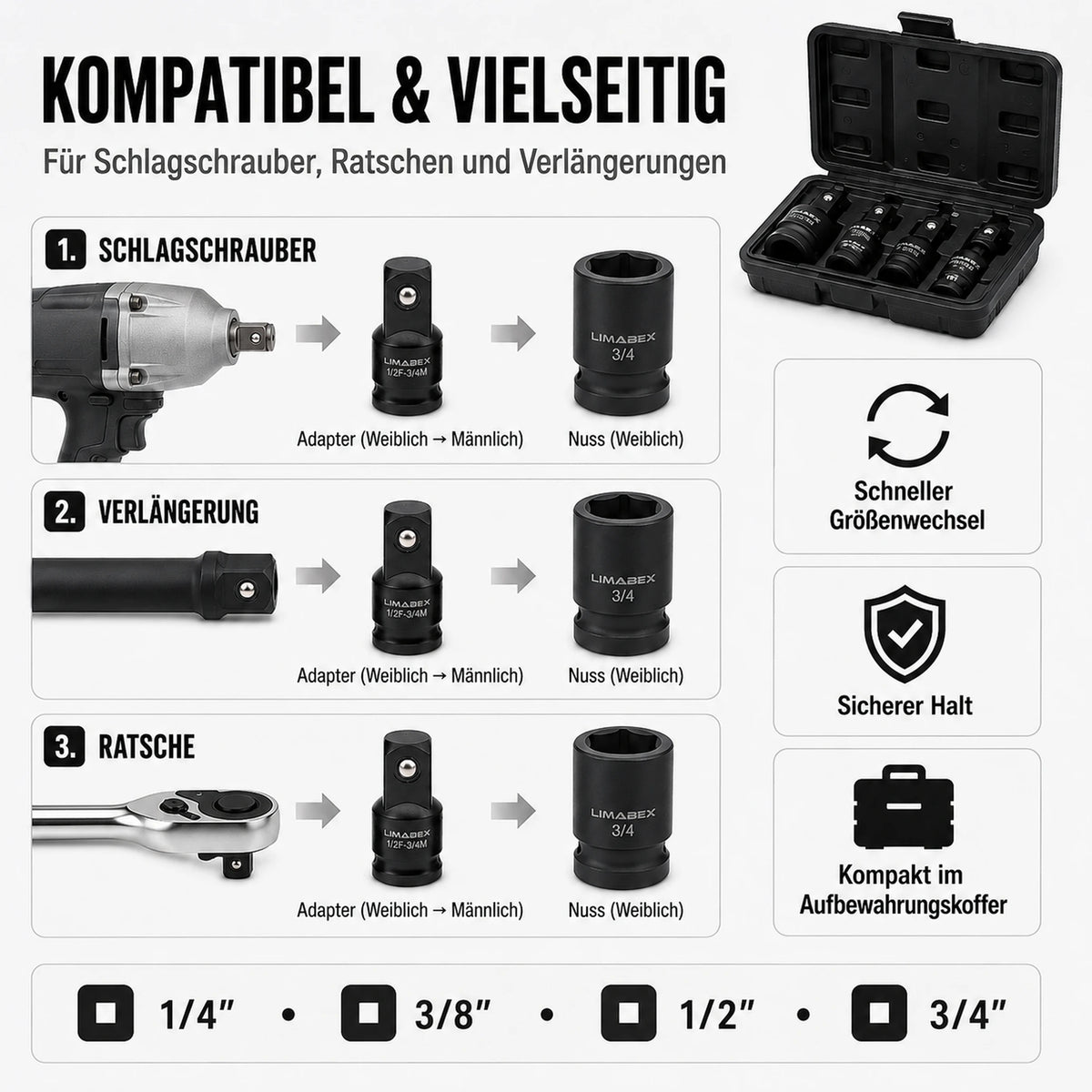 Schlagschrauber Impact Adapter Set vielseitig