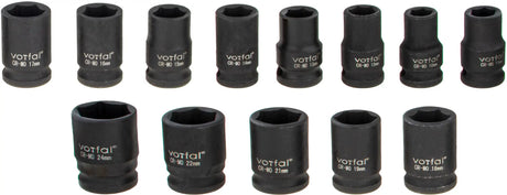 Impact wrench sockets 1/2" 10 - 24 mm 13 pcs. set socket wrench power socket Cr-Mo