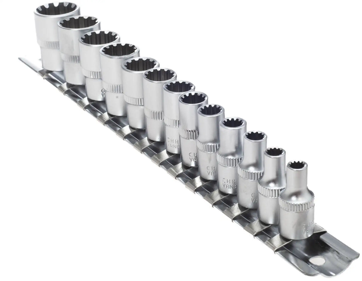 Stecknüsse Vielzahn 13 tlg. Steckschlüssel 4-14 mm Steckschlüsseleinsatz 1/4" 12 Kant