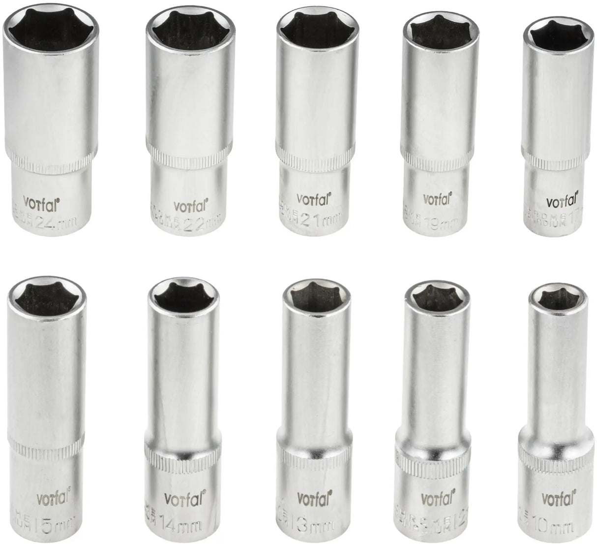 10-piece socket wrench set 1/2 inch long socket 10 - 24 mm hexagon