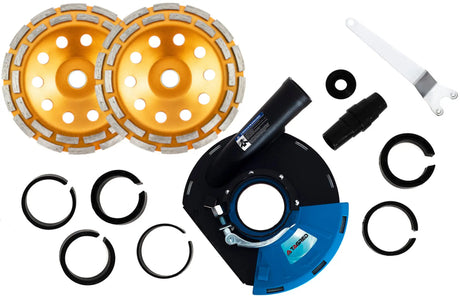 Absaughaube Winkelschleifer 180 + 2x Diamantschleiftopf 180 mm Segment Betonschleifer
