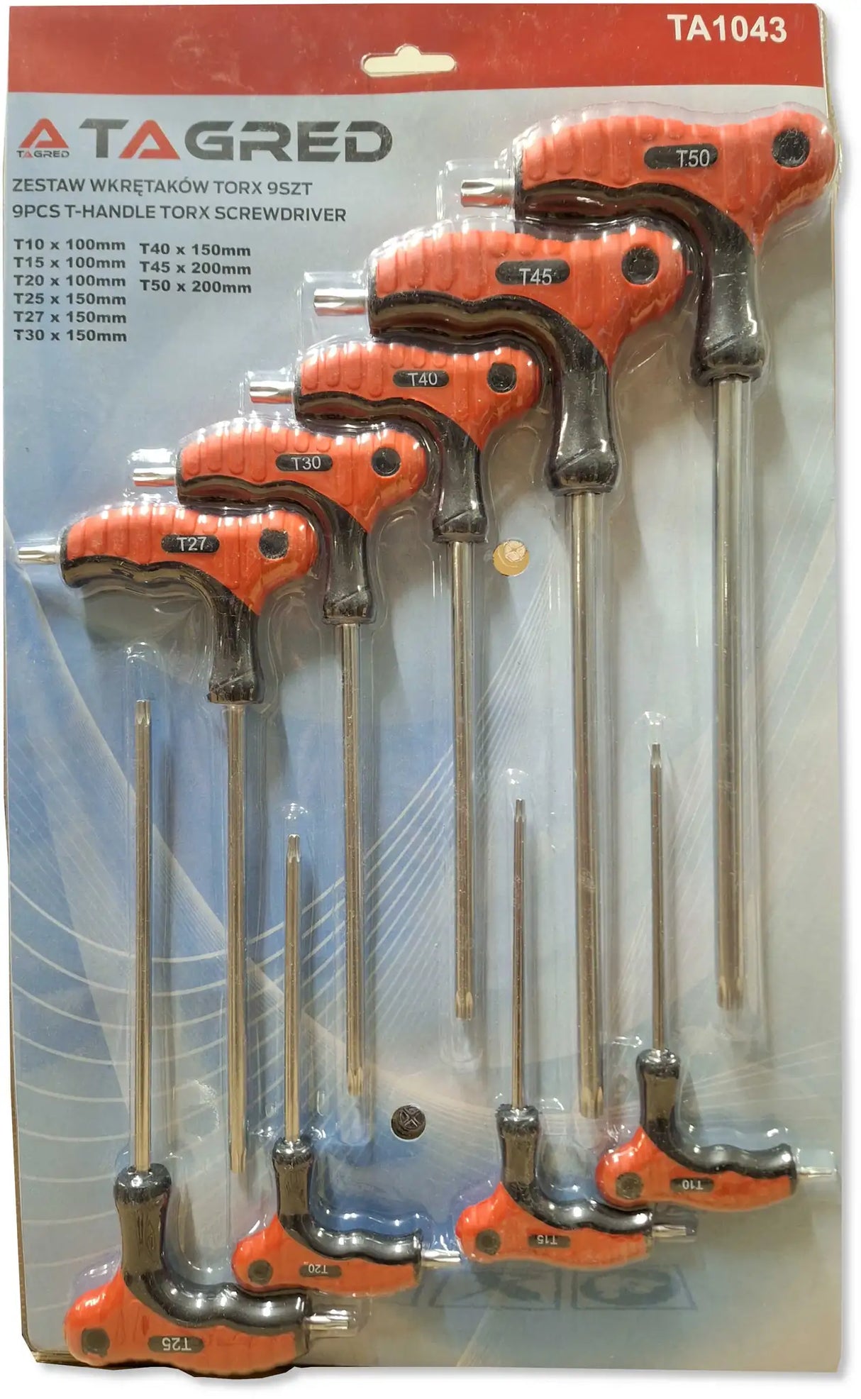 Allen key set 9pcs T10 - T50 Screwdriver type T 100 - 200mm hexagonal