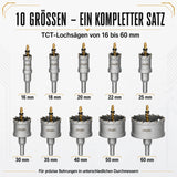 10-tlg. TCT Lochsäge Set PRO 16–60 mm für Metall Edelstahl Holz Aluminium Set übersicht