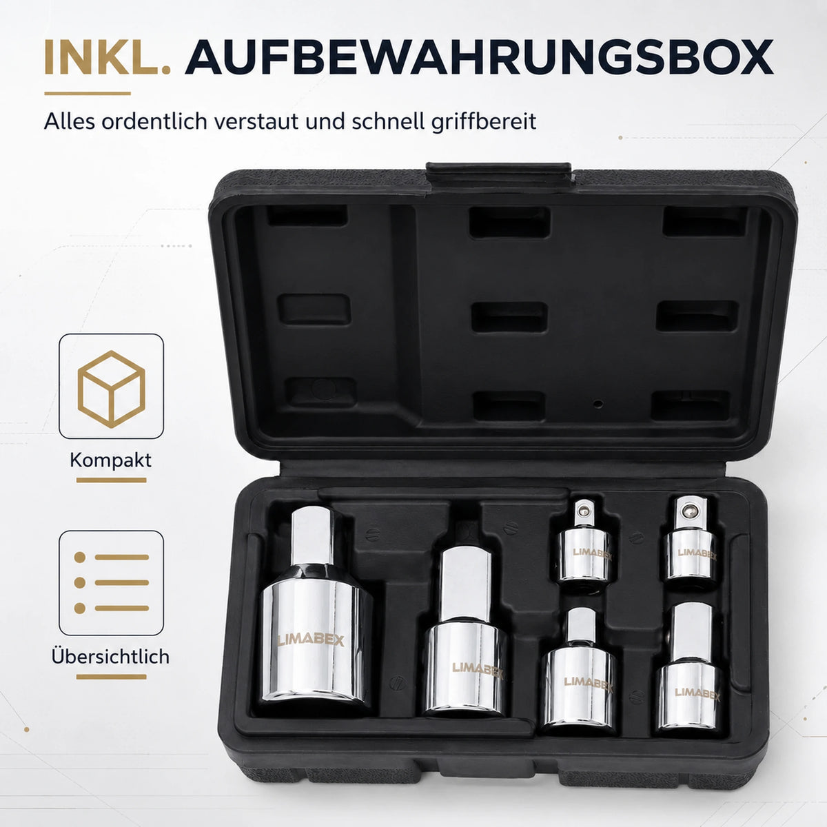 6-tlg. Steckschlüssel Adapter Set 14 38 12 34 für Ratsche box