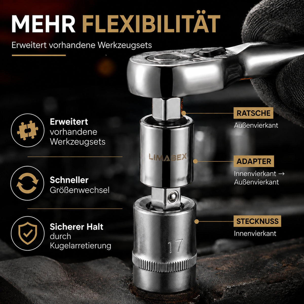 6-tlg. Steckschlüssel Adapter Set 14 38 12 34 für Ratsche flexibel