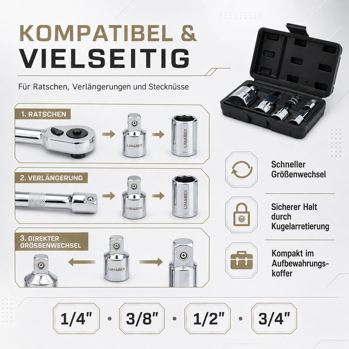 6-tlg. Steckschlüssel Adapter Set 14 38 12 34 für Ratsche vielseitig
