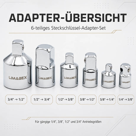 6-tlg. Steckschlüssel Adapter Set 14 38 12 34 für Ratsche übersicht