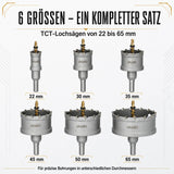 6-tlg. TCT Lochsäge Set PRO 22–65 mm für Metall Edelstahl Holz Aluminium Set übersicht