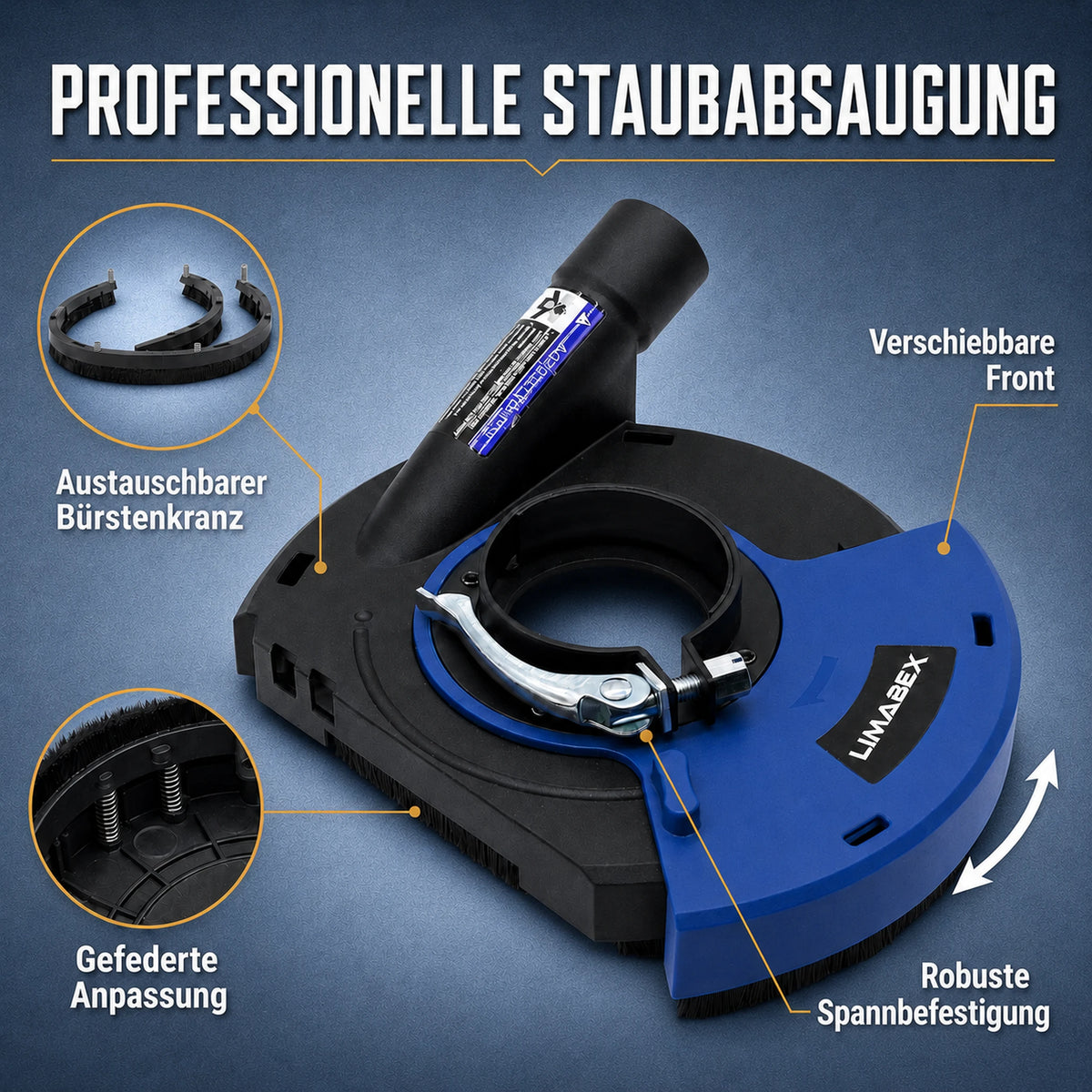 Absaughaube Winkelschleifer Bürstenkranz Universal Adapterringe PRO Staubabsaugung