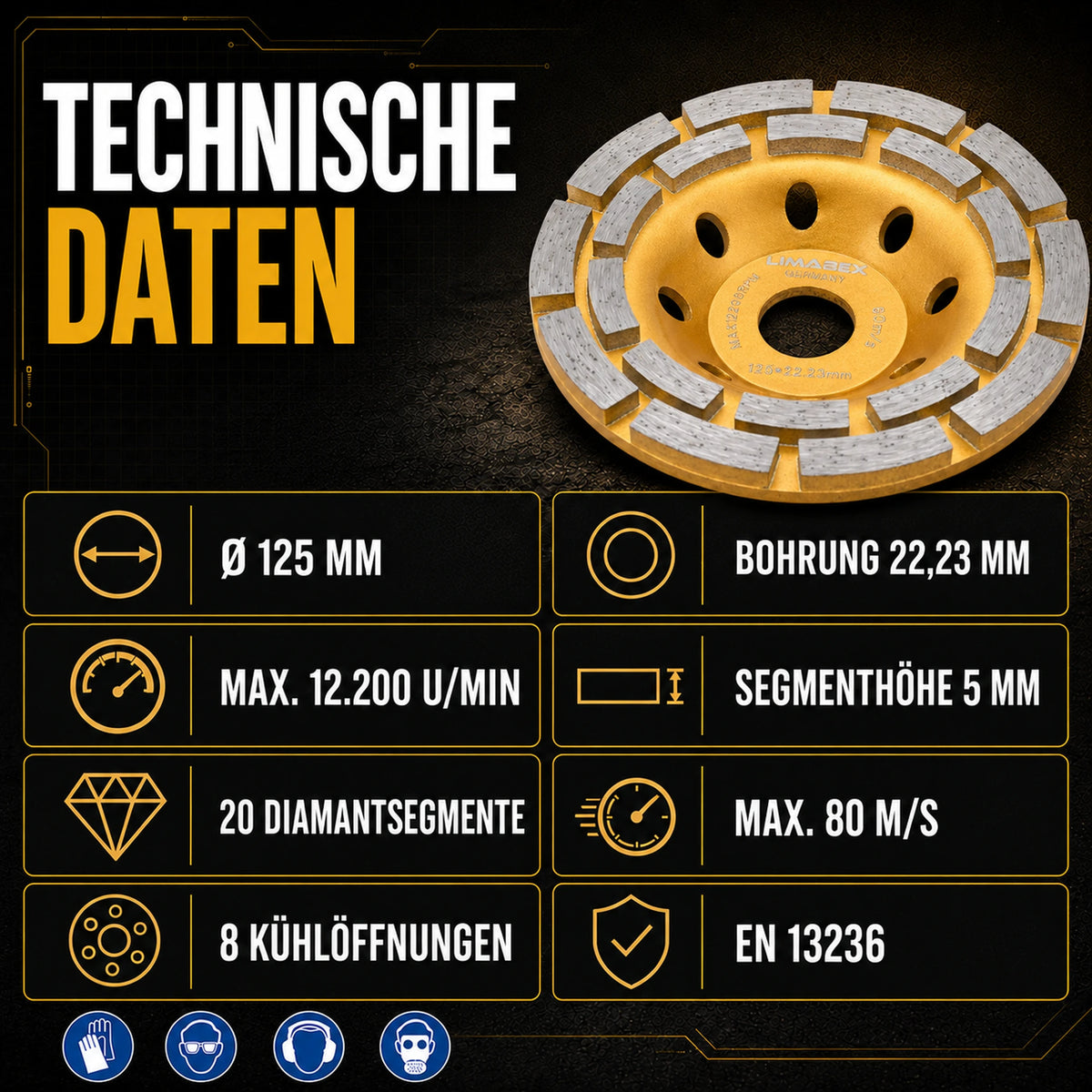 Diamant Schleiftopf 125mm Beton Estrich Naturstein Kleberreste Topfscheibe daten