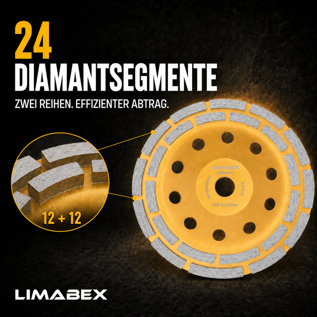 Diamant Schleiftopf 180 mm Beton Estrich Naturstein Kleberreste Topfscheibe 24 segmente