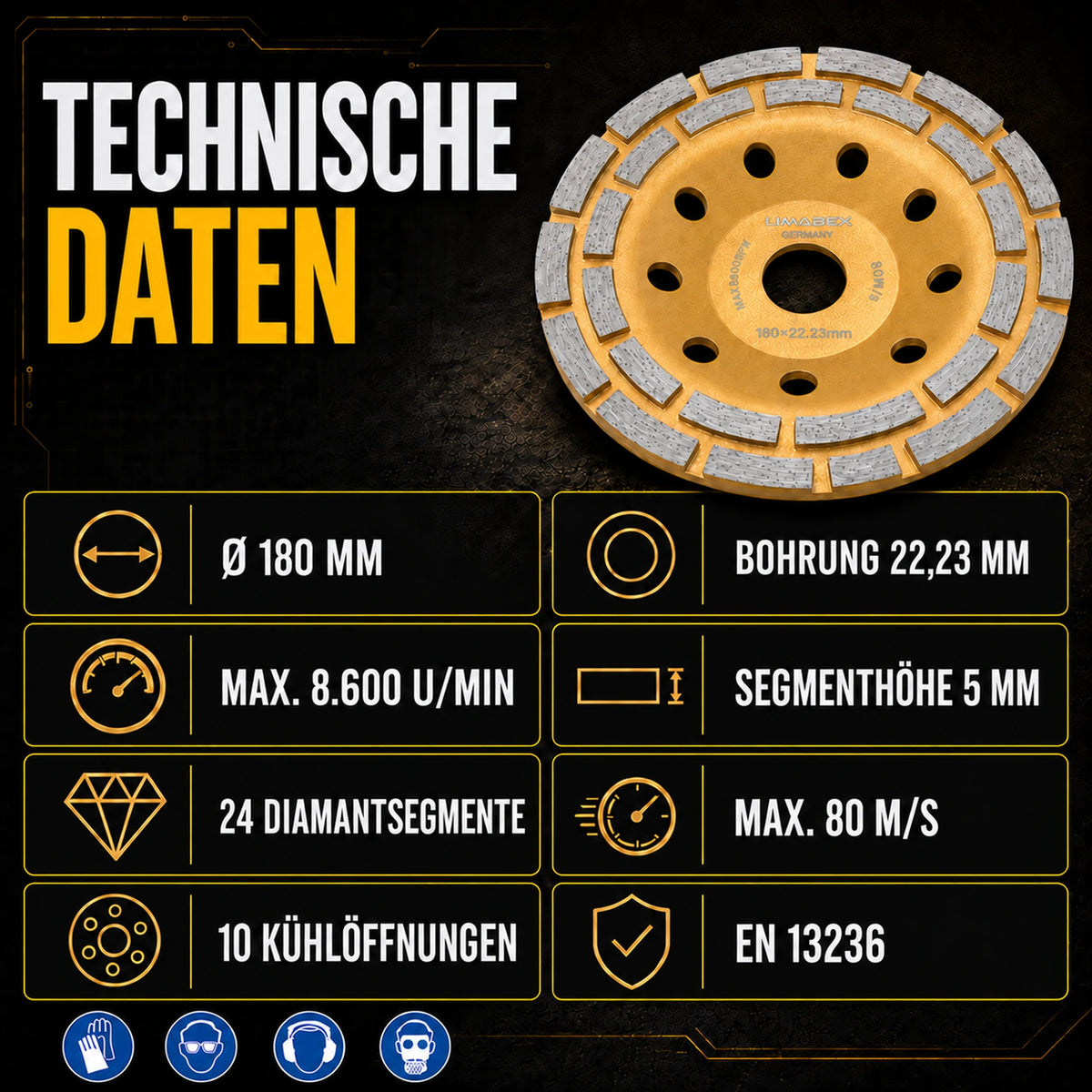 Diamant Schleiftopf 180 mm Beton Estrich Naturstein Kleberreste Topfscheibe daten