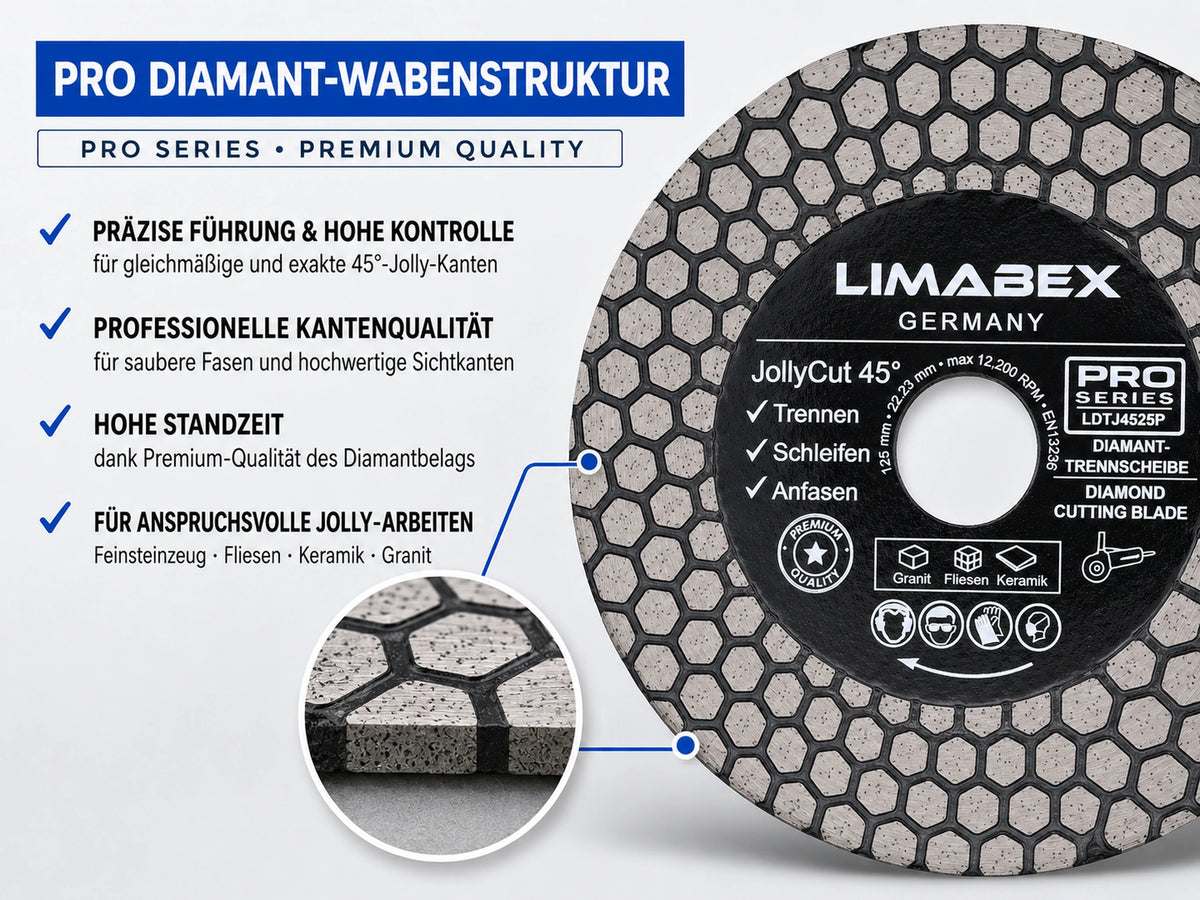 Diamantscheibe 125mm Jolly Fliesen Keramik Feinsteinzeug Granit Naturstein Perfekte anten PRO wabenstruktur