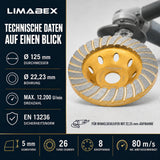 Diamantschleiftopf 125 mm Beton Naturstein Topfscheibe Winkelschleifer daten
