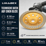 Diamantschleiftopf 180 mm Beton Naturstein Topfscheibe Winkelschleifer daten