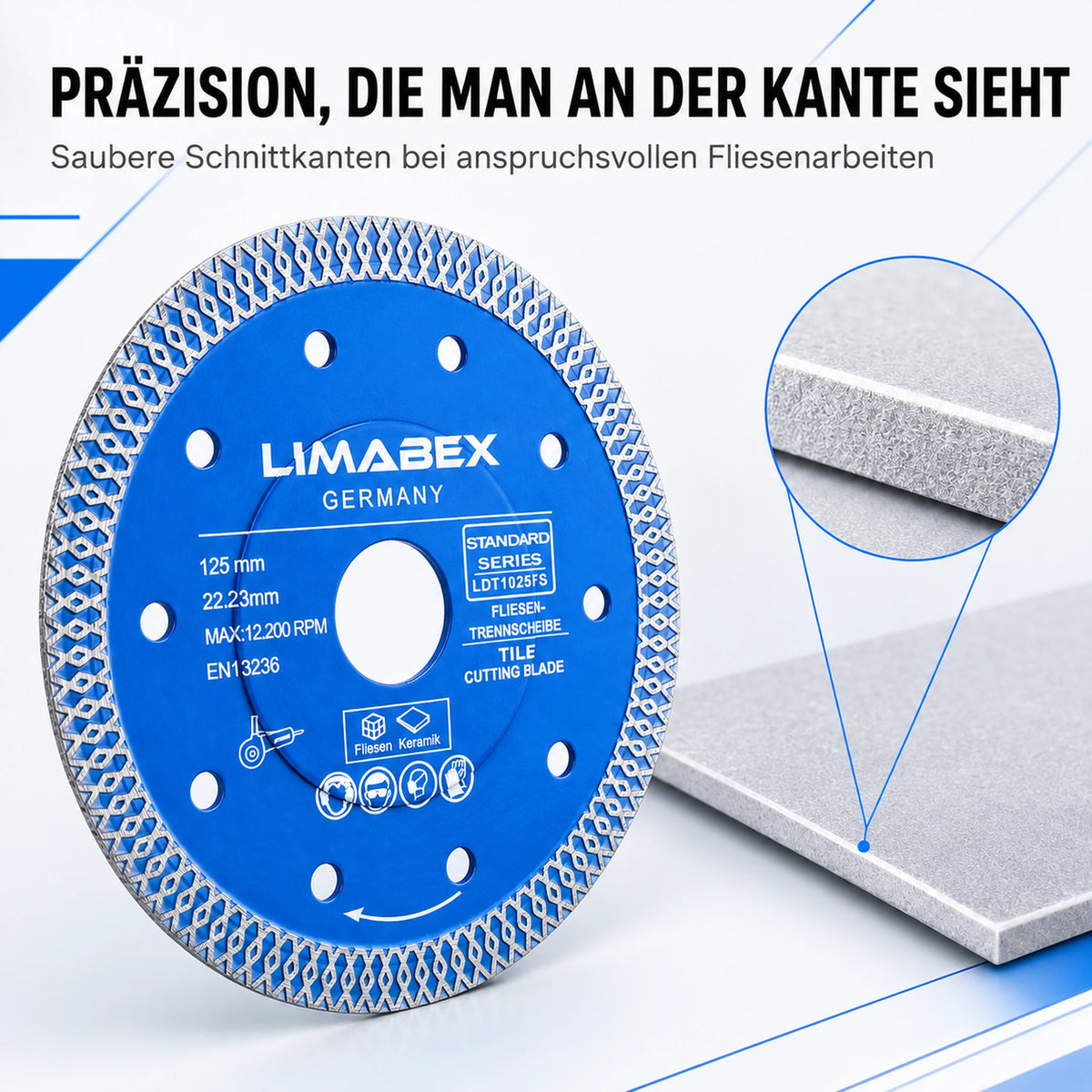 Diamanttrennscheibe 125 mm Feinsteinzeug Fliesen Keramik Turbo Mesh
