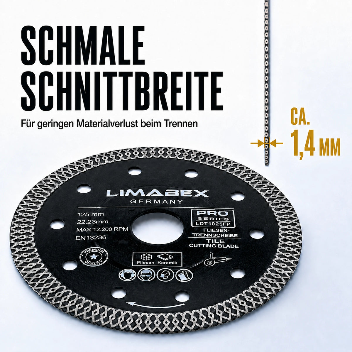 Diamanttrennscheibe 125 mm Feinsteinzeug & Fliesen Premium Mesh Turbo 1,4 mm