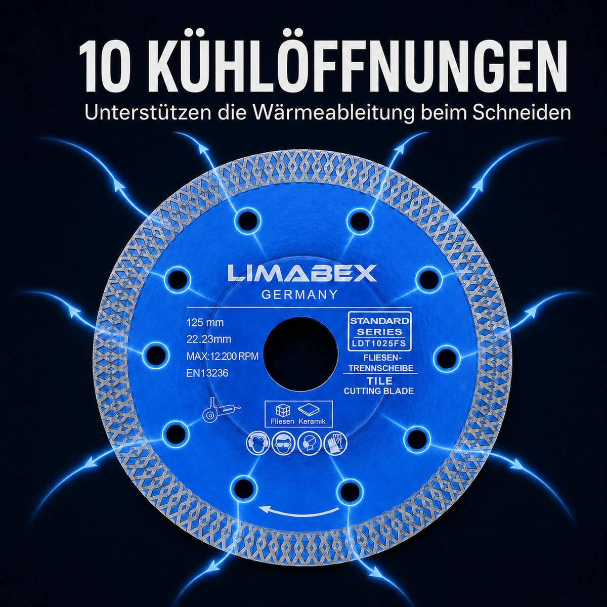 Diamanttrennscheibe 125 mm Feinsteinzeug Fliesen Keramik Turbo Mesh 10 locher