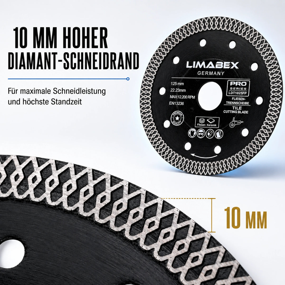 Diamanttrennscheibe 125 mm Feinsteinzeug & Fliesen Premium Mesh Turbo 10mm