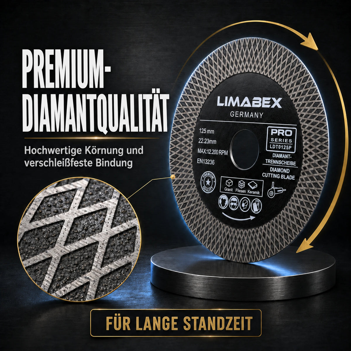 Premium Diamanttrennscheibe 125 mm Fliesen Keramik Granit X-Mesh Turbo Diamant