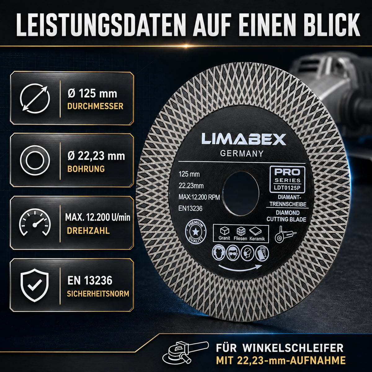 Premium Diamanttrennscheibe 125 mm Fliesen Keramik Granit X-Mesh Turbo daten