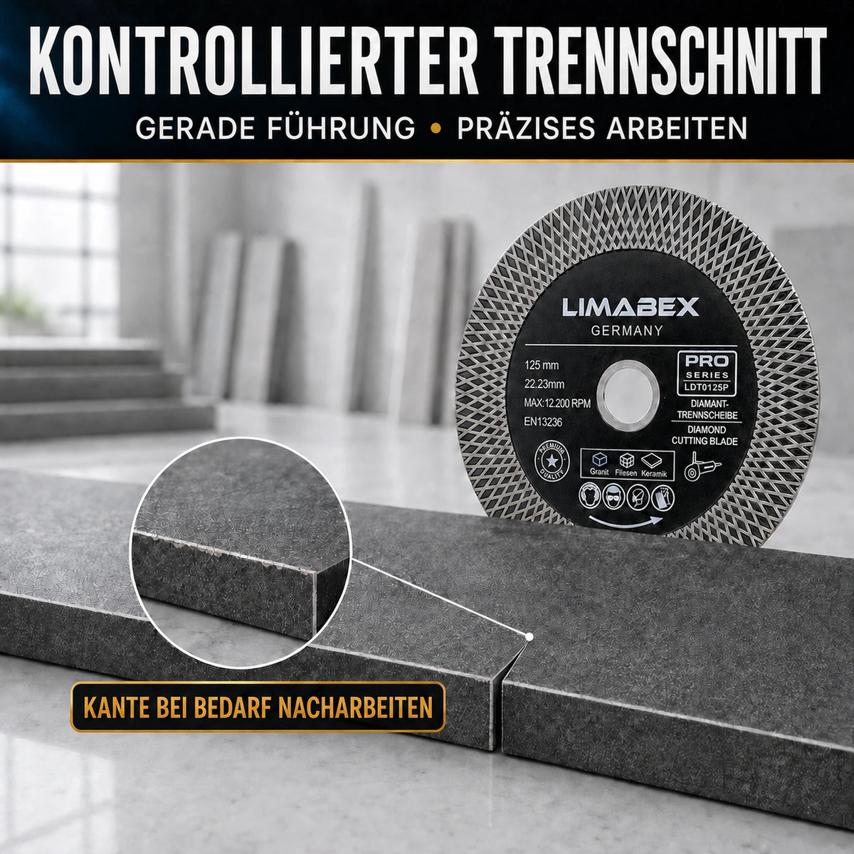 Premium Diamanttrennscheibe 125 mm Fliesen Keramik Granit X-Mesh Turbo  nacharbeit